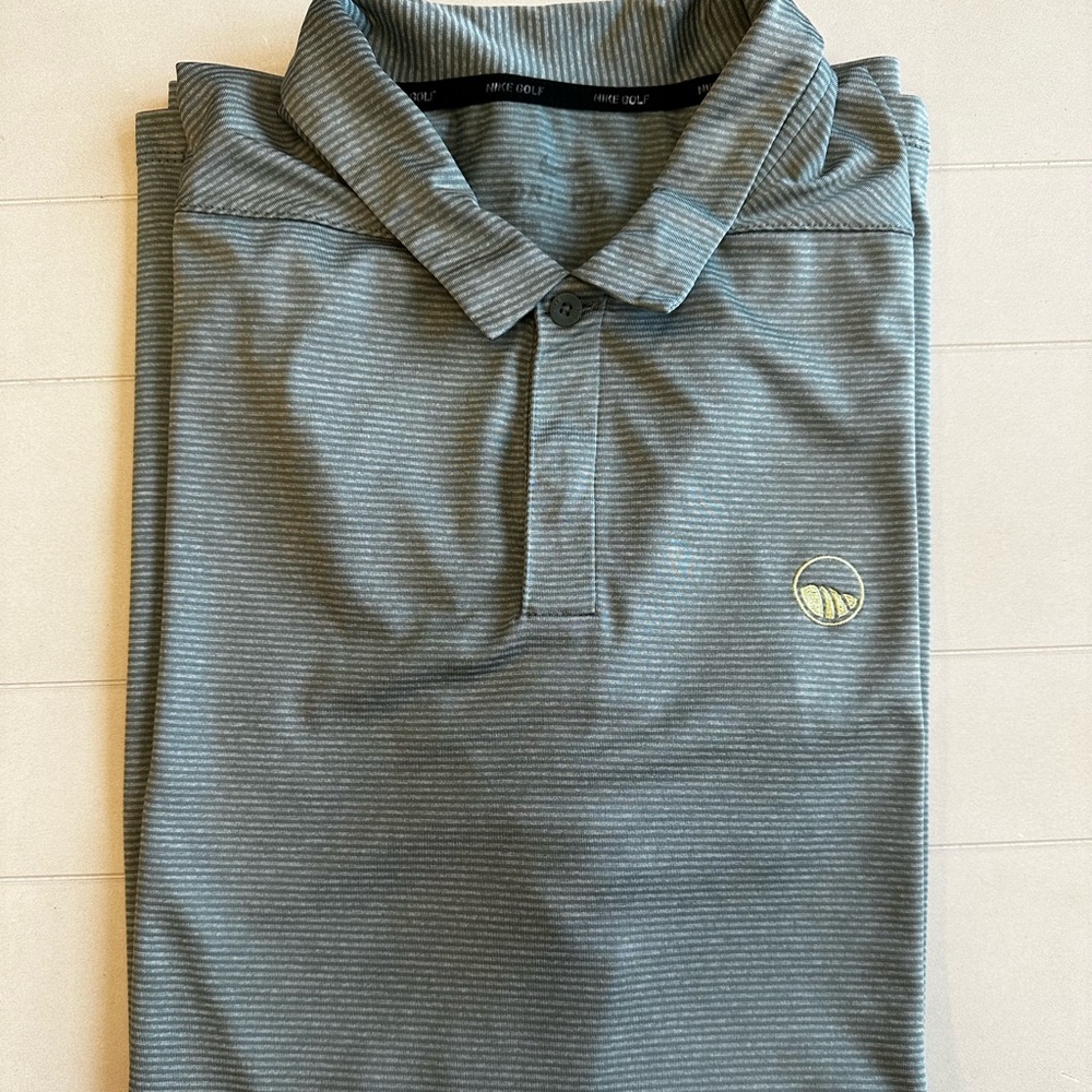 Nike Golf Players Striped Golf Polo with club logo.